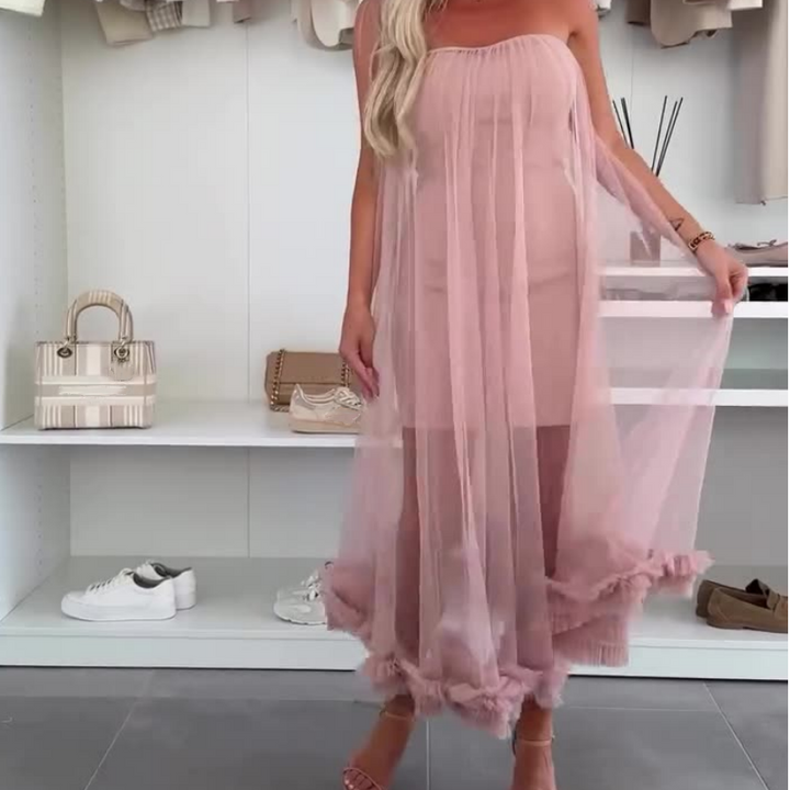 Off-the-shoulder tulle dress with ruffles - Nea-White-S-Nora Luxe