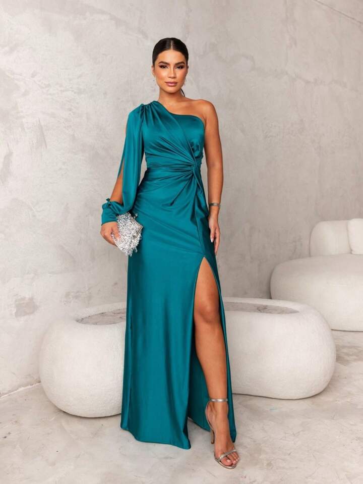 One-Shoulder Evening Dress for a Refined Look - Ravina-Turquoise-S-The Livary
