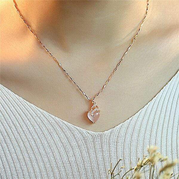 Opal Heart Necklace - Calista-Rose gold-Nora Luxe