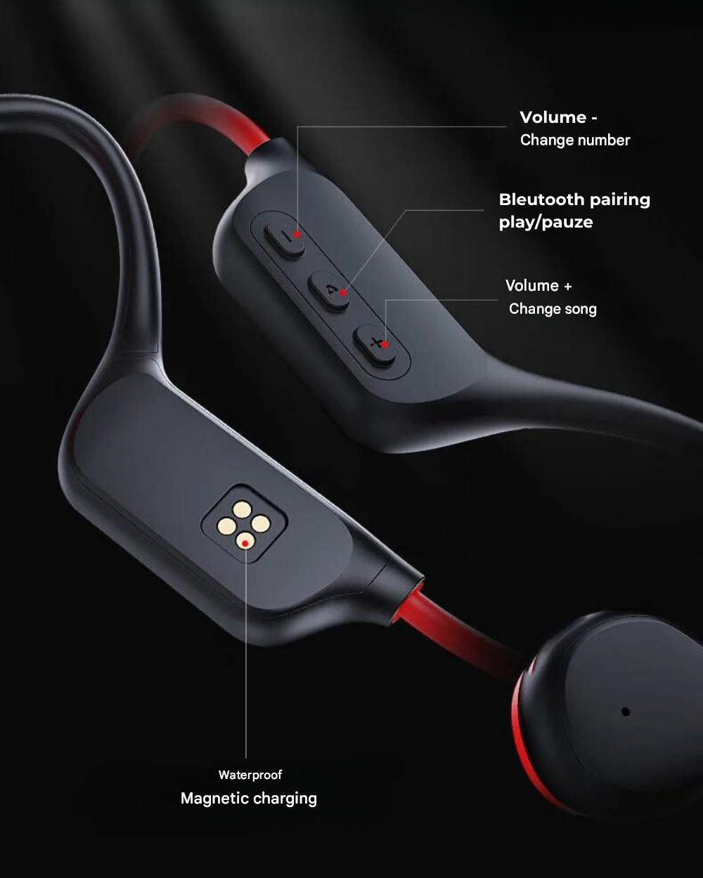 Open-Ear Headphones for Safe Cycling & Running - SafeSound-Black-red-Nora Luxe
