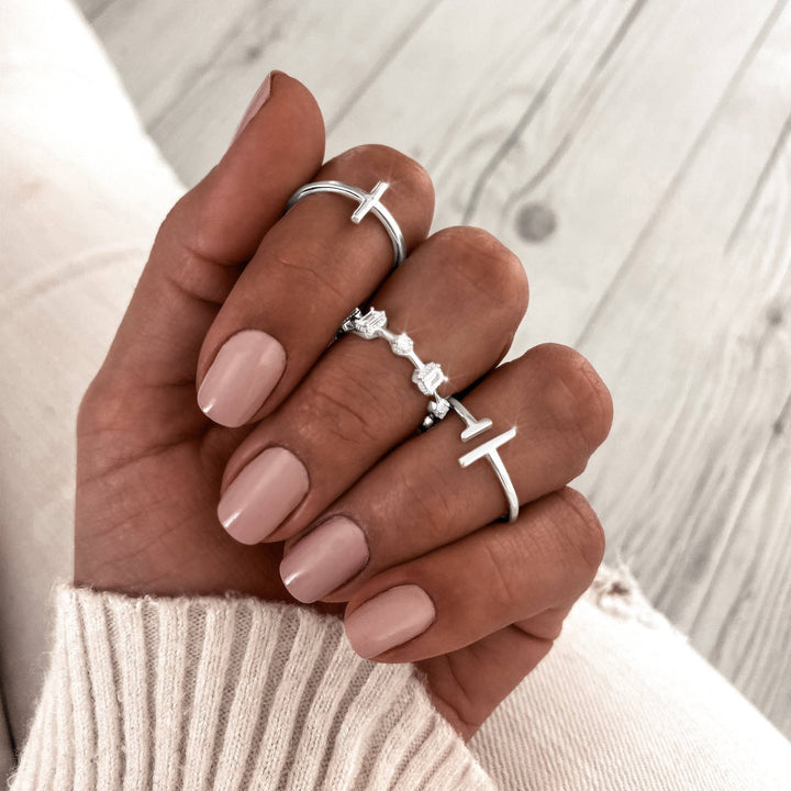 Open Ring with Adjustable Design - Aureos-Silver-Nora Luxe