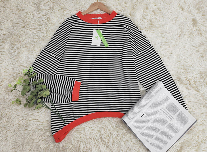 Orange-navy-blue-white striped Long Sleeve - HerbstStreifen-S-Nora Luxe