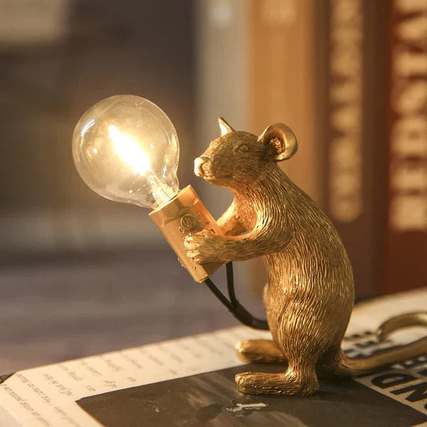 Original Mouse Lamp - SqueakLight-Sitting Mouse / Gold-Nora Luxe