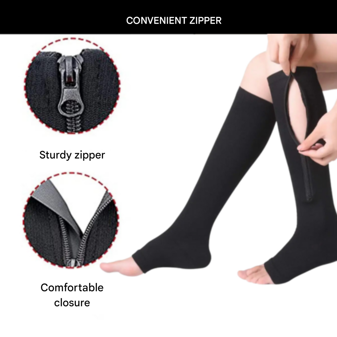 Orthopaedic Compression Socks with Zip - ComfortZip-1x Pair-S-M (34-37)-Black-Nora Luxe