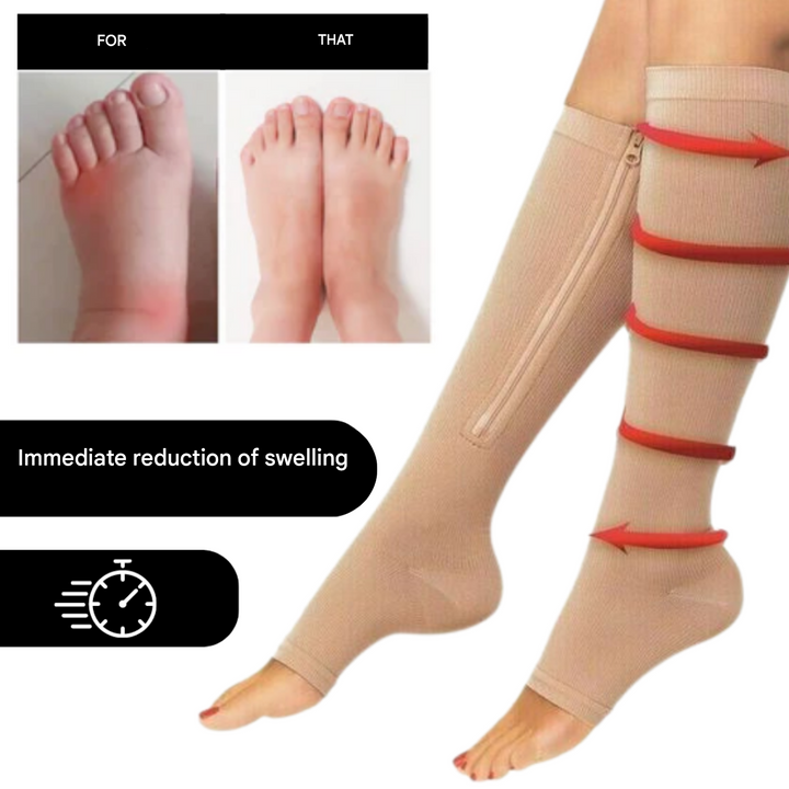 Orthopaedic Compression Socks with Zip - ComfortZip-1x Pair-S-M (34-37)-Black-Nora Luxe