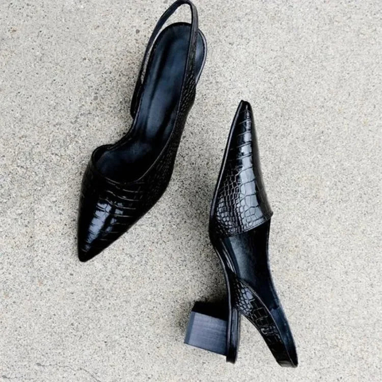 Orthopaedic Croco Brown Heels - Lara-Dark brown-5.5-Nora Luxe