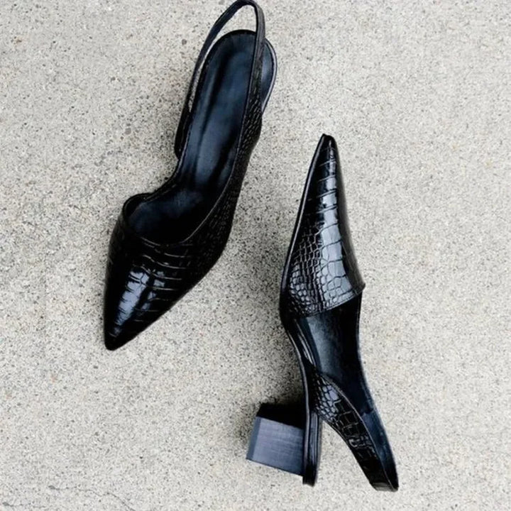 Orthopaedic Croco Brown Heels - Lara-Dark brown-5.5-Nora Luxe