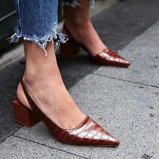 Orthopaedic Croco Brown Heels - Lara-Dark brown-5.5-Nora Luxe