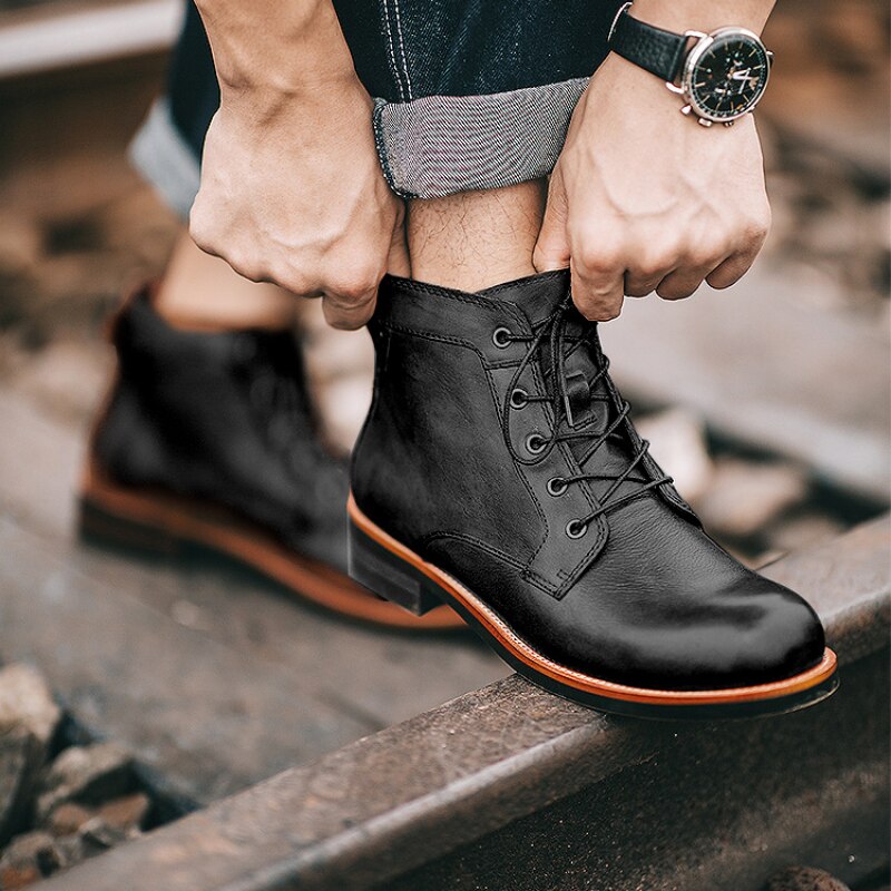 Orthopaedic Leather Men's Boots - Atlas-Black-5.5-Nora Luxe