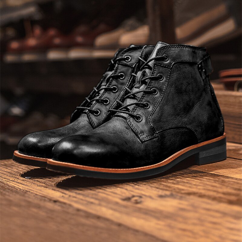 Orthopaedic Leather Men's Boots - Atlas-Black-5.5-Nora Luxe