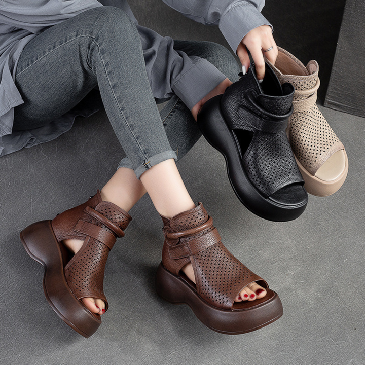 Orthopaedic leather sandals for women with shock-absorbing sole – Meike-Brown-2.5-Nora Luxe