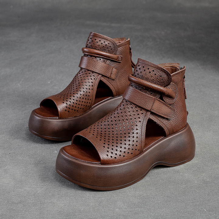 Orthopaedic leather sandals for women with shock-absorbing sole – Meike-Brown-2.5-Nora Luxe