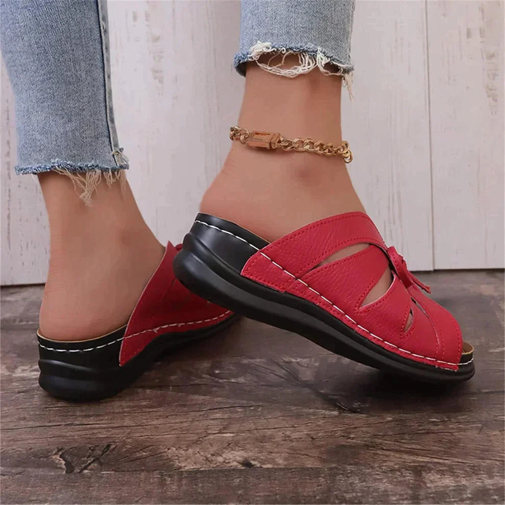 Orthopaedic Wedge Sandals with Arched Knot – Mirella-Red-3-State of Style