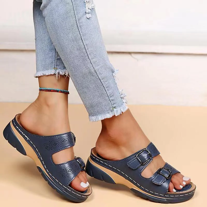 Orthopaedic women's comfort sandals with gel sole – buy 1, get 1 free – Sofia-Dark blue-3-Nora Luxe