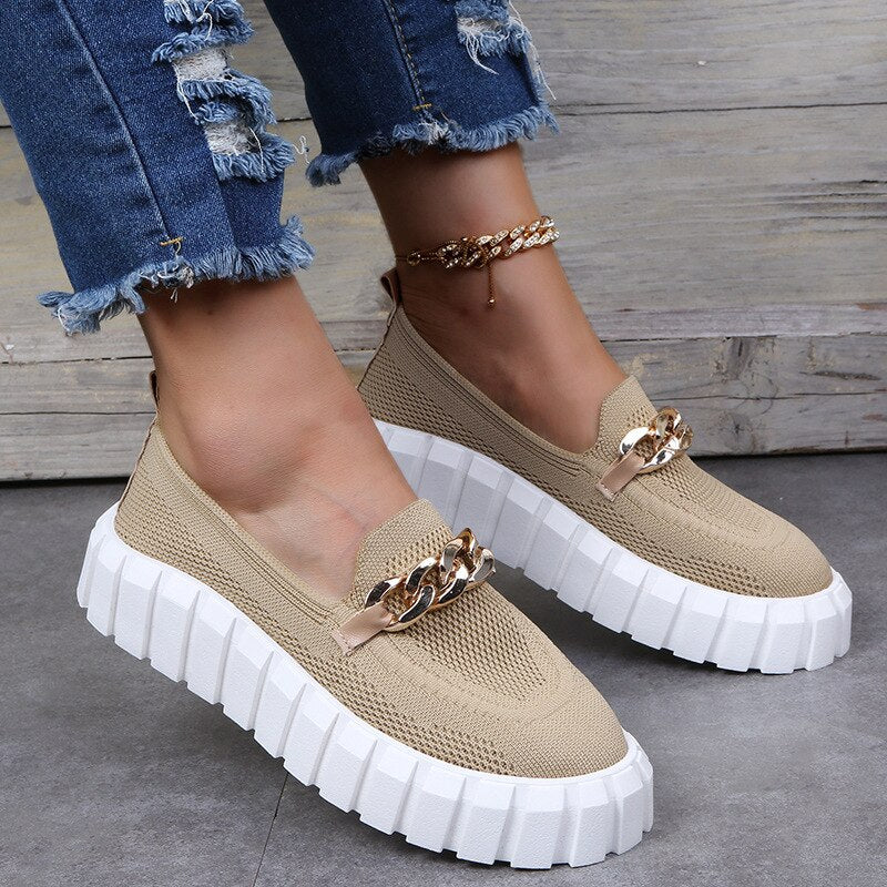 Orthopaedic Women's Sports Shoes with Platform Sole - Mira-Khaki White-5-The Livary