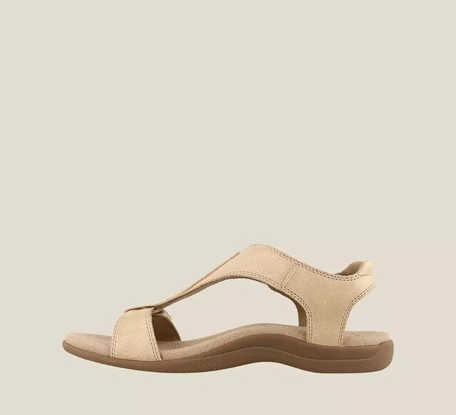 Orthopedic ladies' sandals with wedge heel & comfort sole – Eleni-Beige-3-Nora Luxe