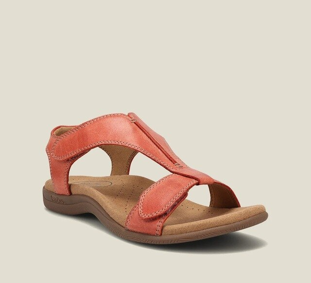 Orthopedic ladies' sandals with wedge heel & comfort sole – Eleni-Orange-3-Nora Luxe