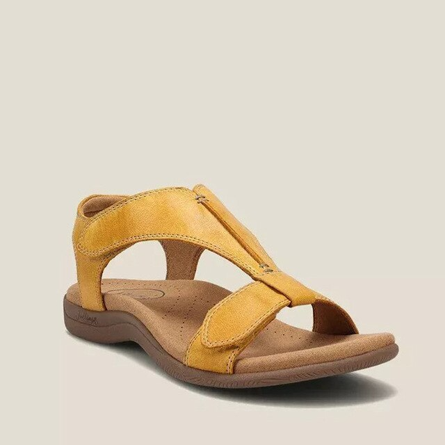 Orthopedic ladies' sandals with wedge heel & comfort sole – Eleni-Yellow-3-Nora Luxe