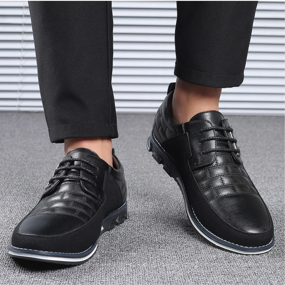 Orthopedic Leather Men's Shoes - GentleStep-Black-6-Nora Luxe