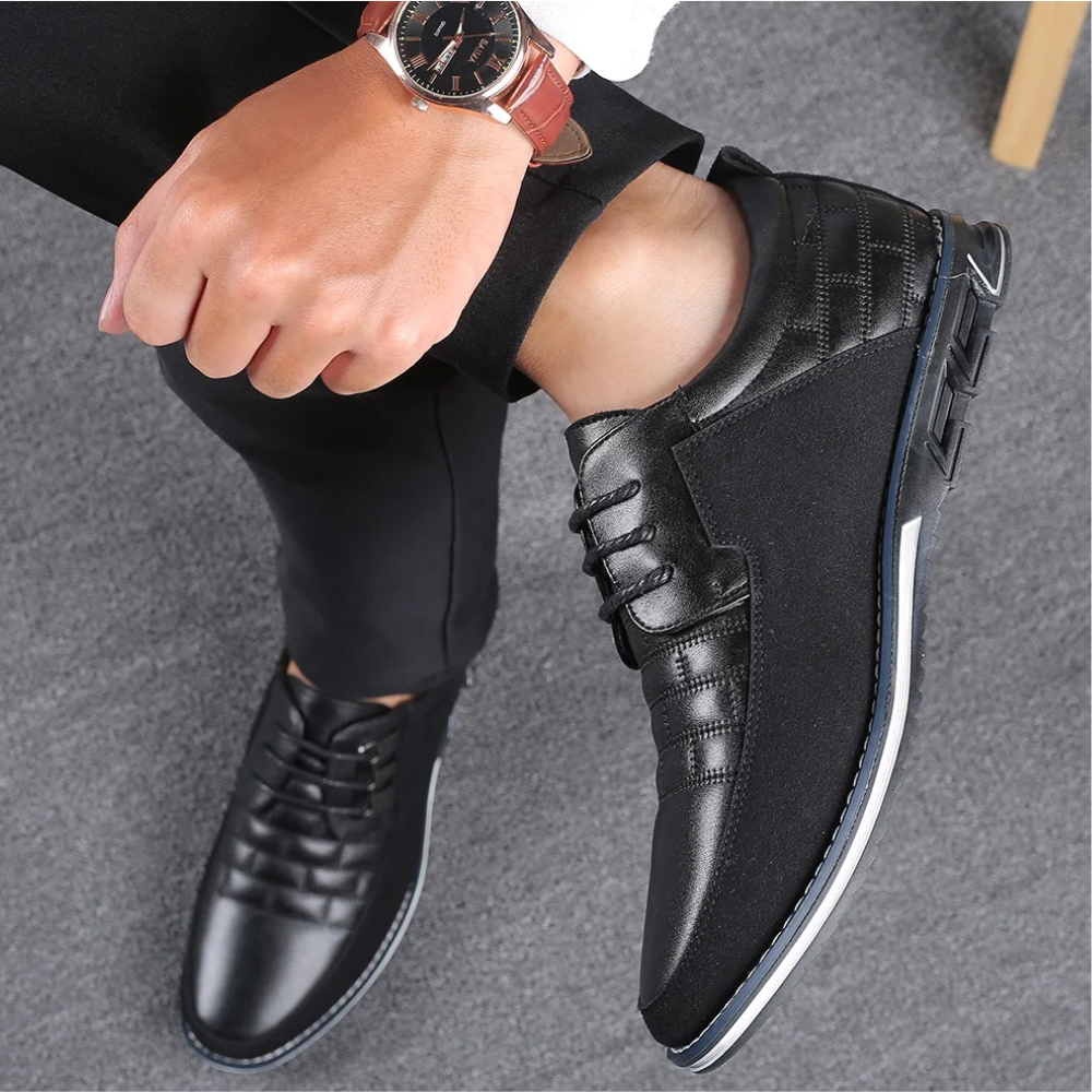 Orthopedic Leather Men's Shoes - GentleStep-Black-6-Nora Luxe