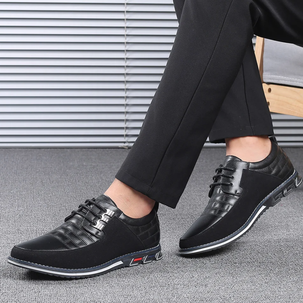 Orthopedic Leather Men's Shoes - GentleStep-Black-6-Nora Luxe
