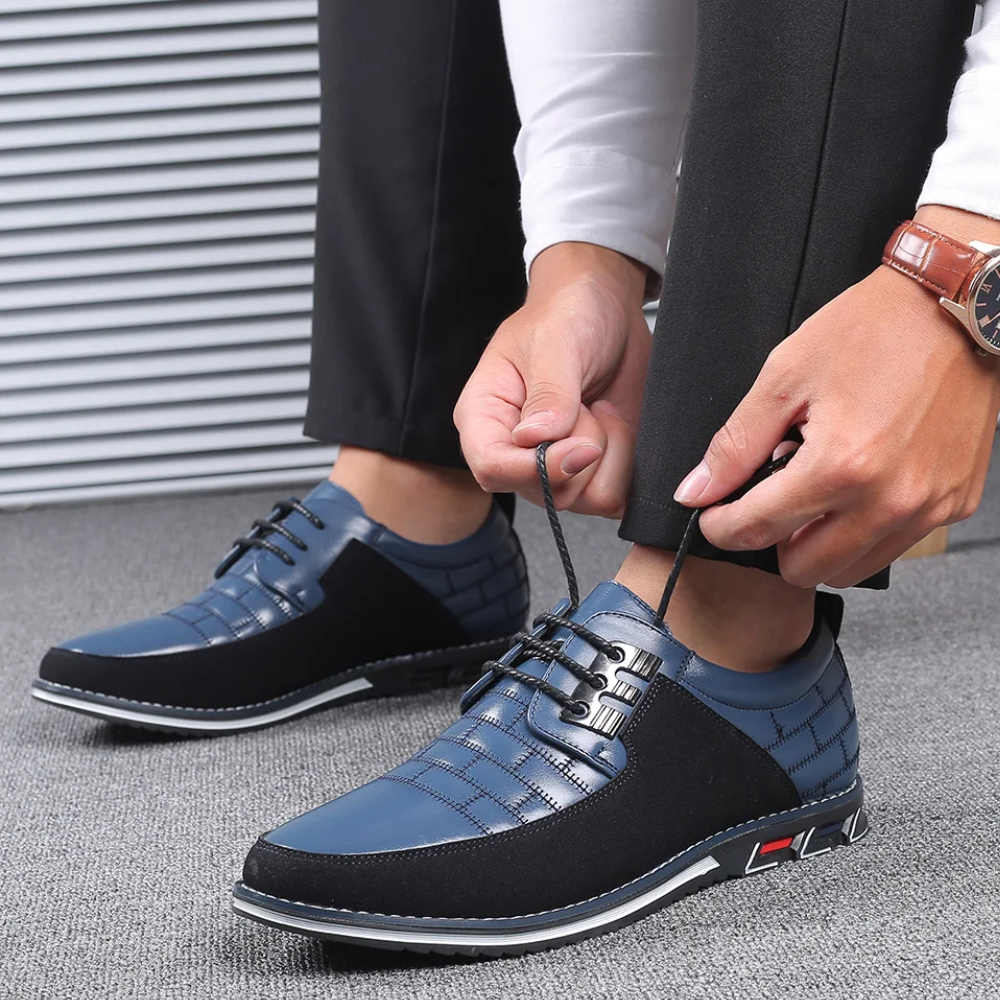 Orthopedic Leather Men's Shoes - GentleStep-Blue-6-Nora Luxe