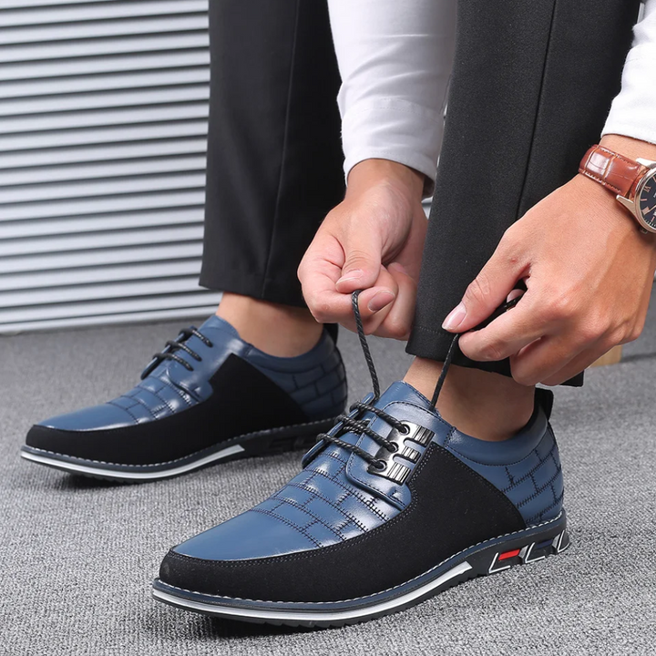 Orthopedic Leather Men's Shoes - GentleStep-Blue-6-Nora Luxe