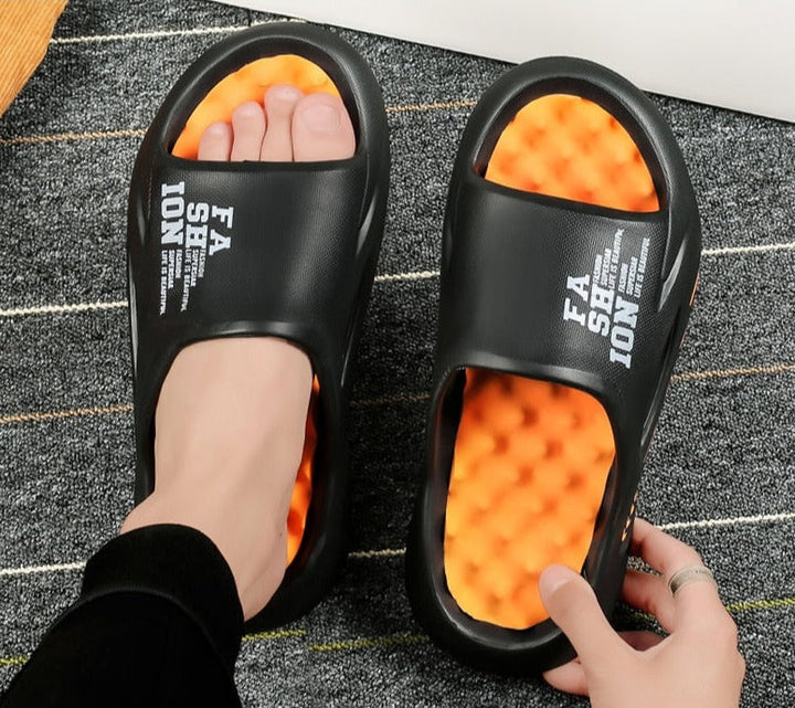 Orthopedic Massage Slippers | Pain Relief | Arch Support-3-Black Orange-Nora Luxe