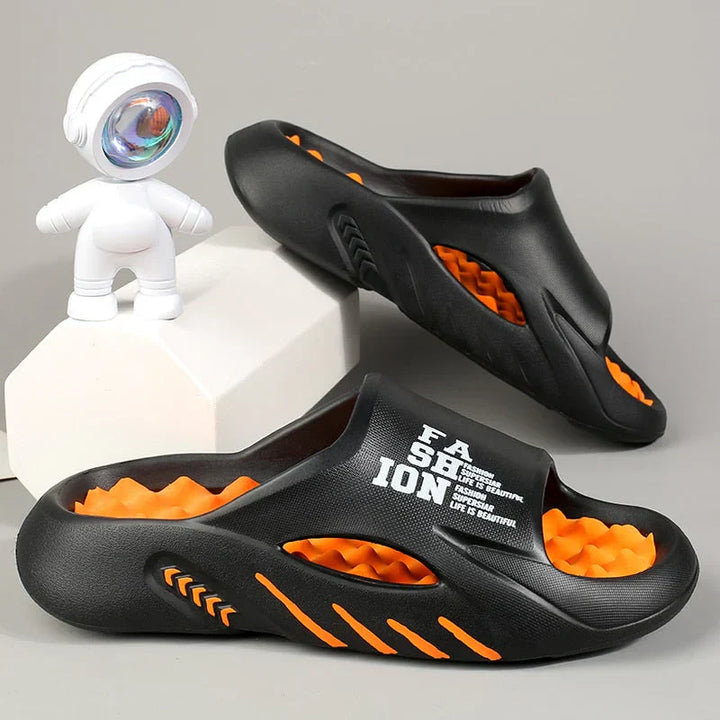 Orthopedic Massage Slippers | Pain Relief | Arch Support-3-Black Orange-Nora Luxe