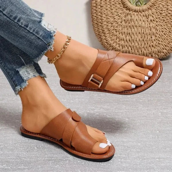 Orthopedic women's leather sandals with bunion correction – Livia (1+1 FREE)-Brown-3-Nora Luxe