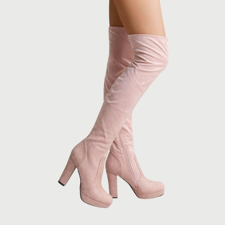 Over-the-knee Boots with Block Heel - Isabella-Apricot-4.0-Nora Luxe