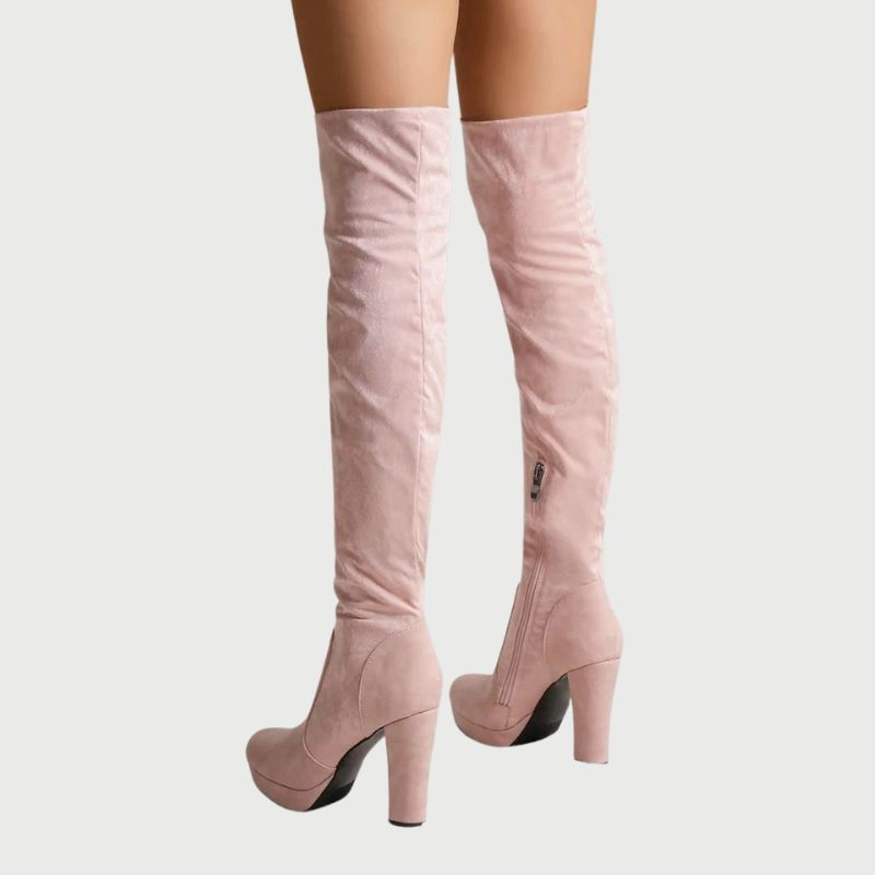 Over-the-knee Boots with Block Heel - Isabella-Apricot-4.0-Nora Luxe