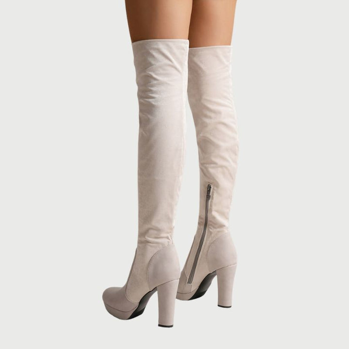 Over-the-knee Boots with Block Heel - Isabella-Apricot-4.0-Nora Luxe