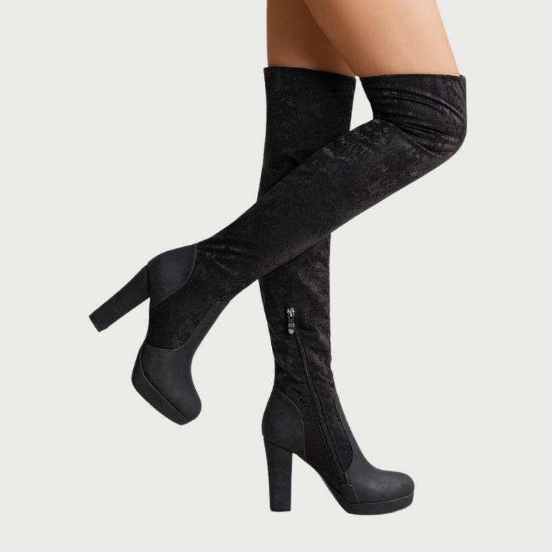 Over-the-knee Boots with Block Heel - Isabella-Apricot-4.0-Nora Luxe