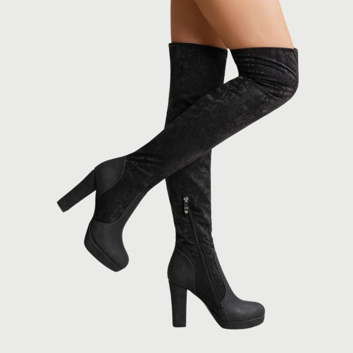 Over-the-knee Boots with Block Heel - Isabella-Apricot-4.0-Nora Luxe