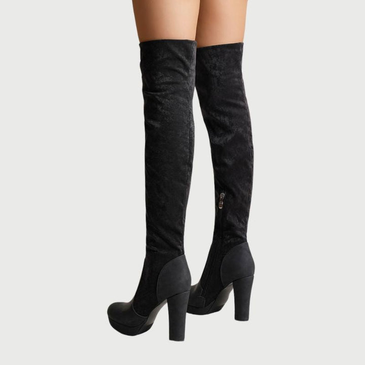 Over-the-knee Boots with Block Heel - Isabella-Apricot-4.0-Nora Luxe