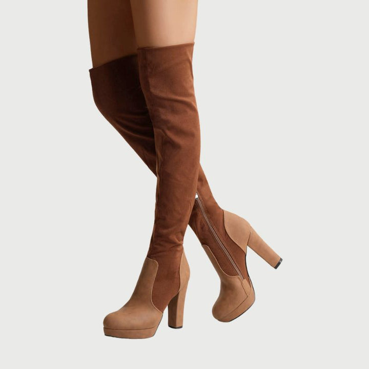 Over-the-knee Boots with Block Heel - Isabella-Apricot-4.0-Nora Luxe