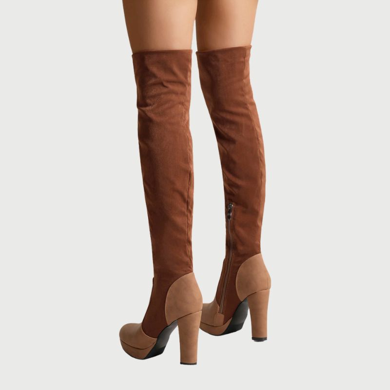 Over-the-knee Boots with Block Heel - Isabella-Apricot-4.0-Nora Luxe