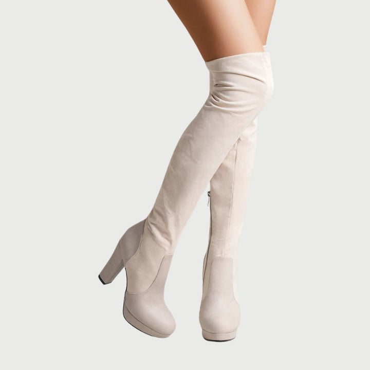 Over-the-knee Boots with Block Heel - Isabella-Apricot-4.0-Nora Luxe