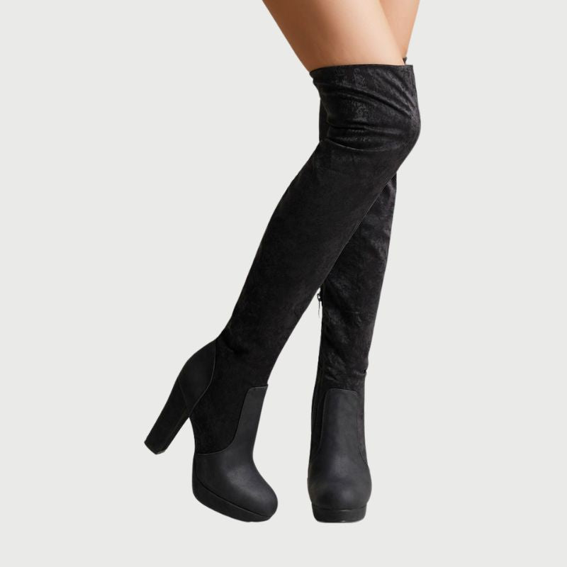 Over-the-knee Boots with Block Heel - Isabella-Black-4.0-Nora Luxe