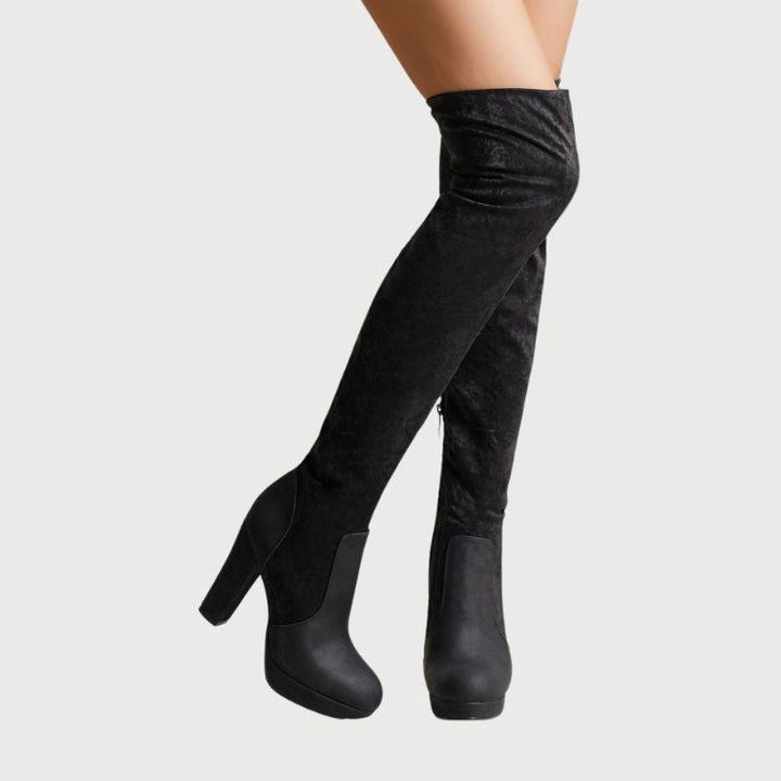Over-the-knee Boots with Block Heel - Isabella-Black-4.0-Nora Luxe