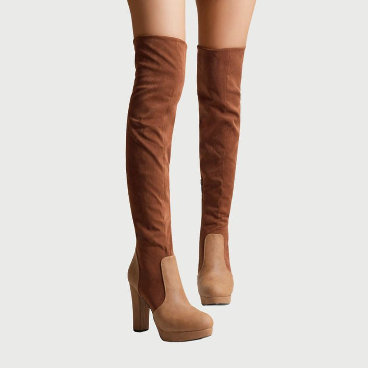 Over-the-knee Boots with Block Heel - Isabella-Brown-4.0-Nora Luxe