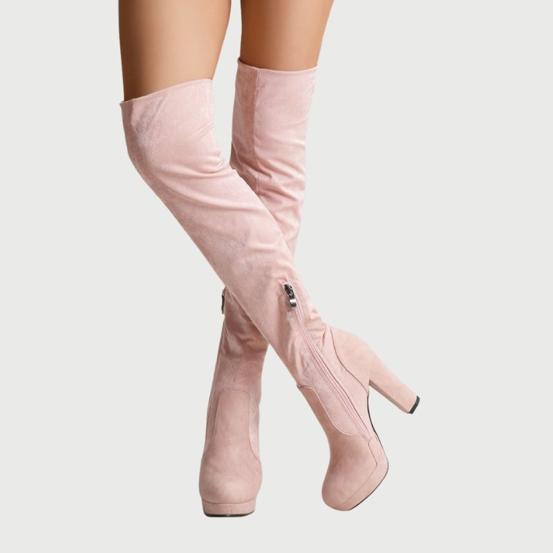 Over-the-knee Boots with Block Heel - Isabella-Pink-4.0-Nora Luxe
