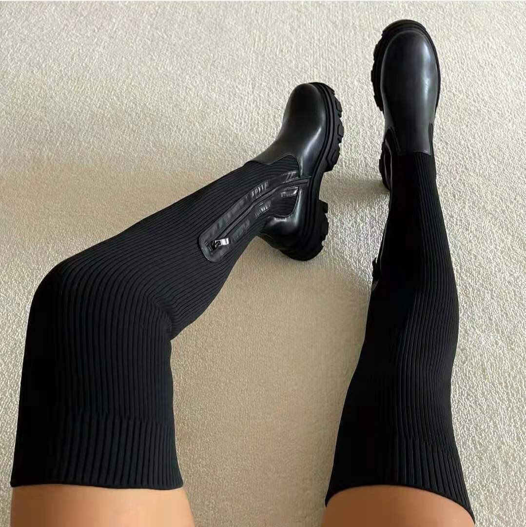 Over-the-knee Sock Boots - Luna-Black-4.0-Nora Luxe