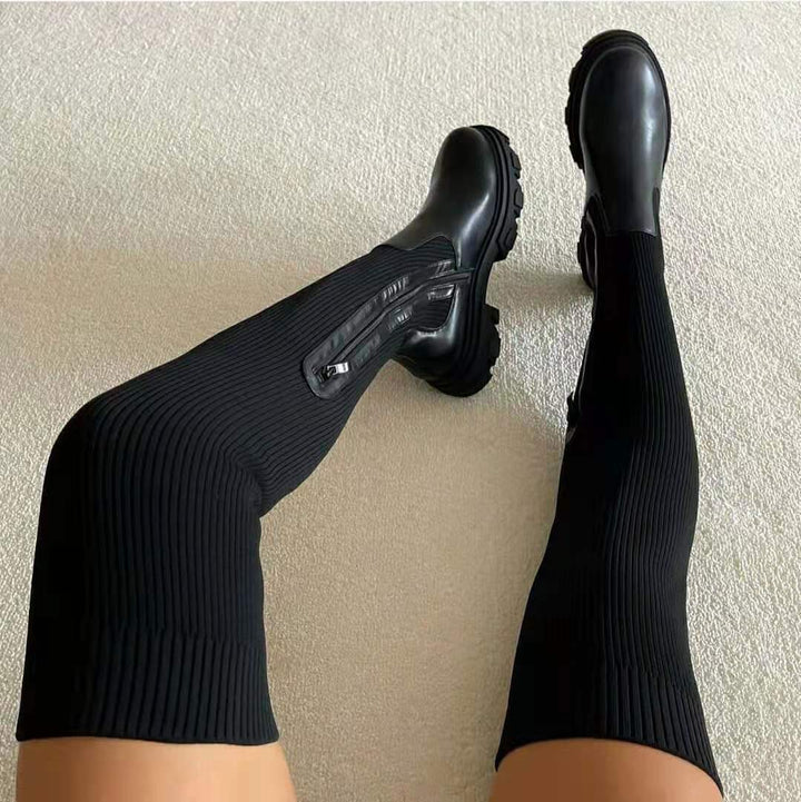 Over-the-knee Sock Boots - Luna-Black-4.0-Nora Luxe
