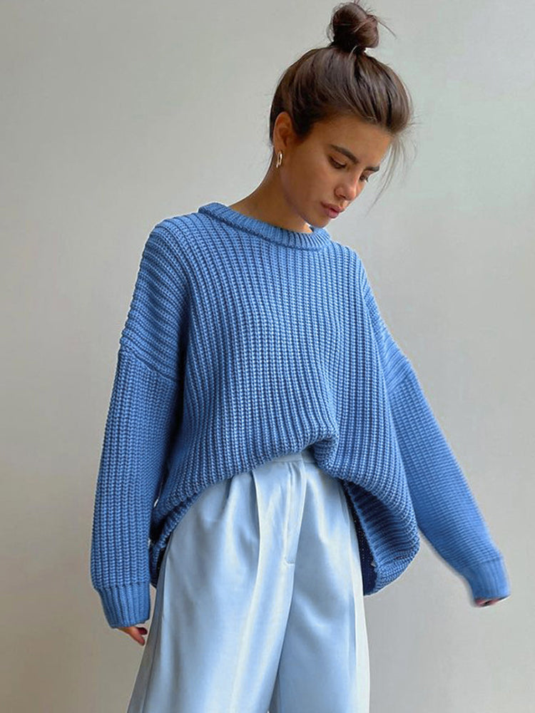 Oversized Chunky Knitted Sweater for Women - Amara-Blue-S-Nora Luxe