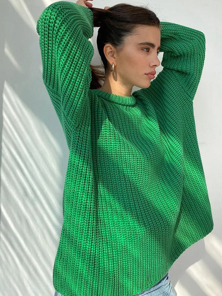 Oversized Chunky Knitted Sweater for Women - Amara-Green-S-Nora Luxe