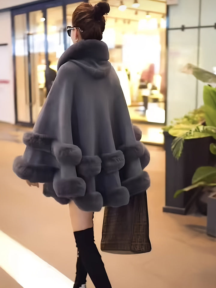 Oversized Furry Cape Jas for Women - Fiona-Gray-S-Nora Luxe