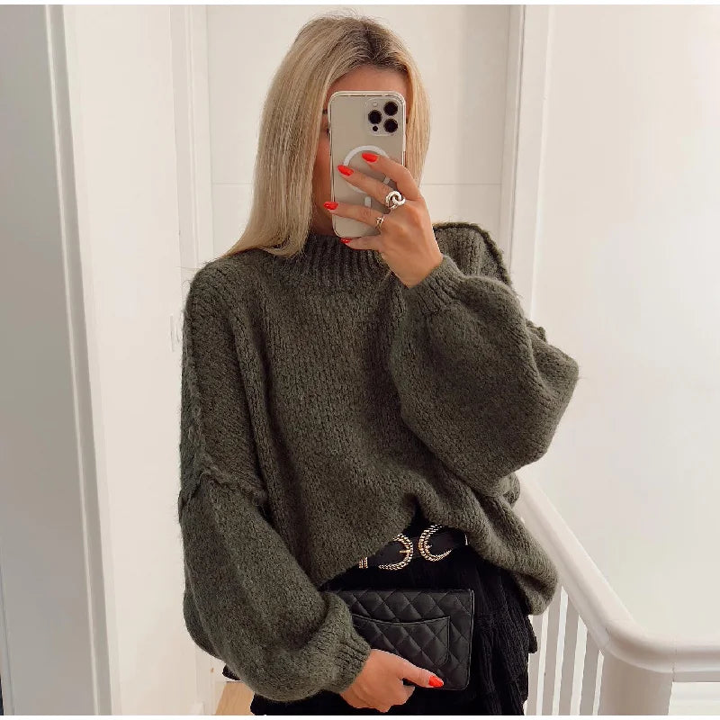 Oversized Knitted Women's Sweater - Mia-Green-S-Nora Luxe