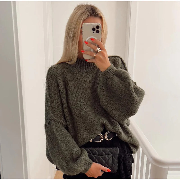 Oversized Knitted Women's Sweater - Mia-Green-S-Nora Luxe